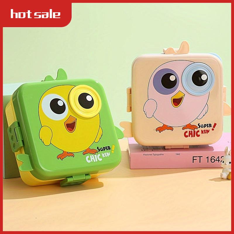 Super Chicken 3D Double Layer Leakproof BPA Free Kids Lunch Box with Spoon and Sauce Container Pink/Blue Green/Yellow