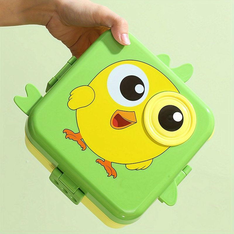 Super Chicken 3D Double Layer Leakproof BPA Free Kids Lunch Box with Spoon and Sauce Container Pink/Blue Green/Yellow
