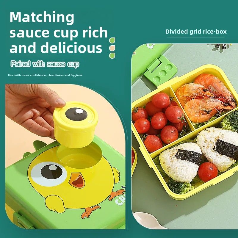 Super Chicken 3D Double Layer Leakproof BPA Free Kids Lunch Box with Spoon and Sauce Container Pink/Blue Green/Yellow