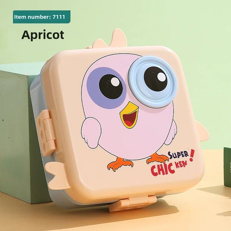 Super Chicken 3D Double Layer Leakproof BPA Free Kids Lunch Box with Spoon and Sauce Container Pink/Blue Green/Yellow