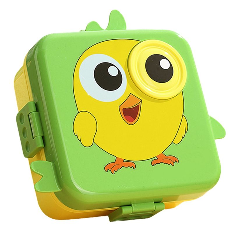 Super Chicken 3D Double Layer Leakproof BPA Free Kids Lunch Box with Spoon and Sauce Container Pink/Blue Green/Yellow