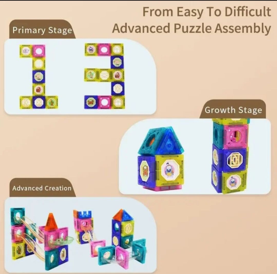 94-Piece Magic Magnetic Marble Run Blocks Set with Slides, Balls & Tiles – STEM Educational Toy for Kids Ages 3 - 7 Years
Includes Blocks, Connectors, Runs, Balls and Stickers