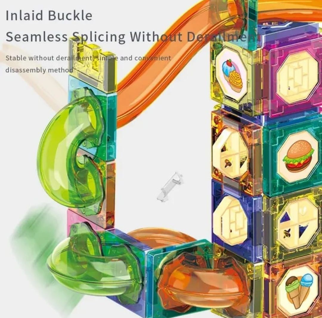 94-Piece Magic Magnetic Marble Run Blocks Set with Slides, Balls & Tiles – STEM Educational Toy for Kids Ages 3 - 7 Years
Includes Blocks, Connectors, Runs, Balls and Stickers