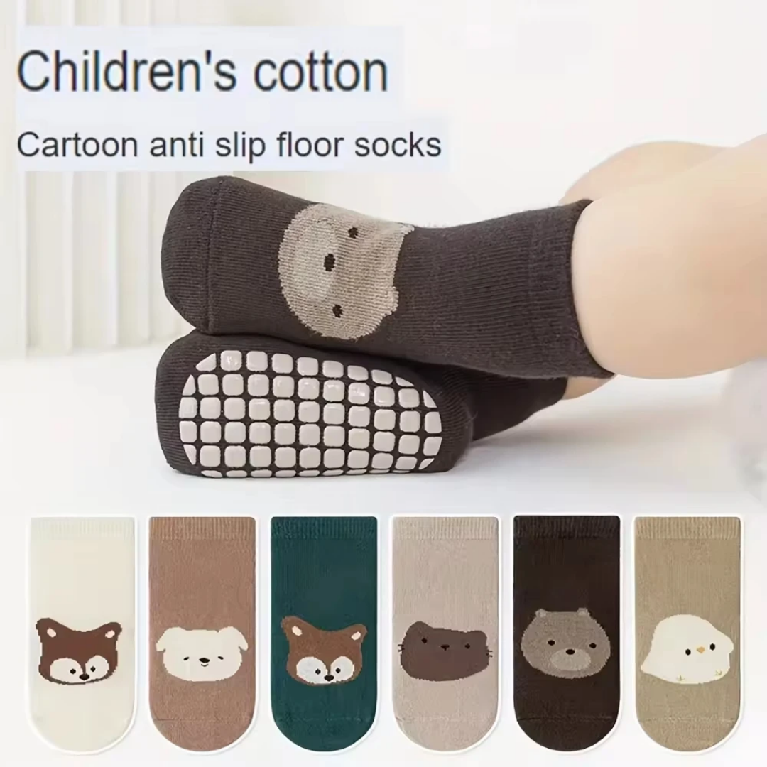 Keep tiny toes cozy, safe, and stylish with our 5 Pairs Baby Anti-Skid Socks. Designed with love for little explorers, these socks feature adorable animal faces that bring joy to every step. For 0-5 Y