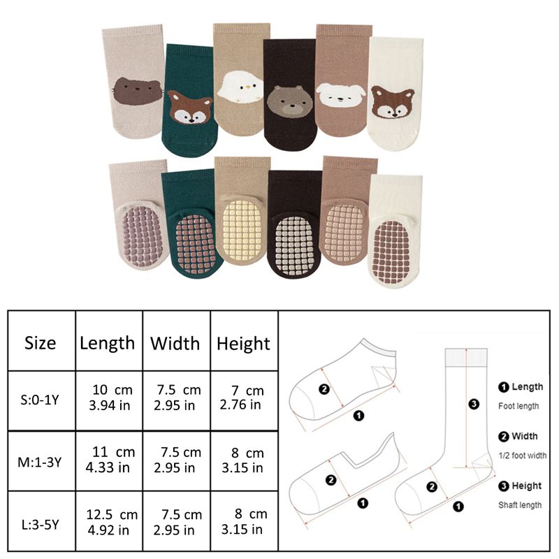 Keep tiny toes cozy, safe, and stylish with our 5 Pairs Baby Anti-Skid Socks. Designed with love for little explorers, these socks feature adorable animal faces that bring joy to every step. For 0-5 Y