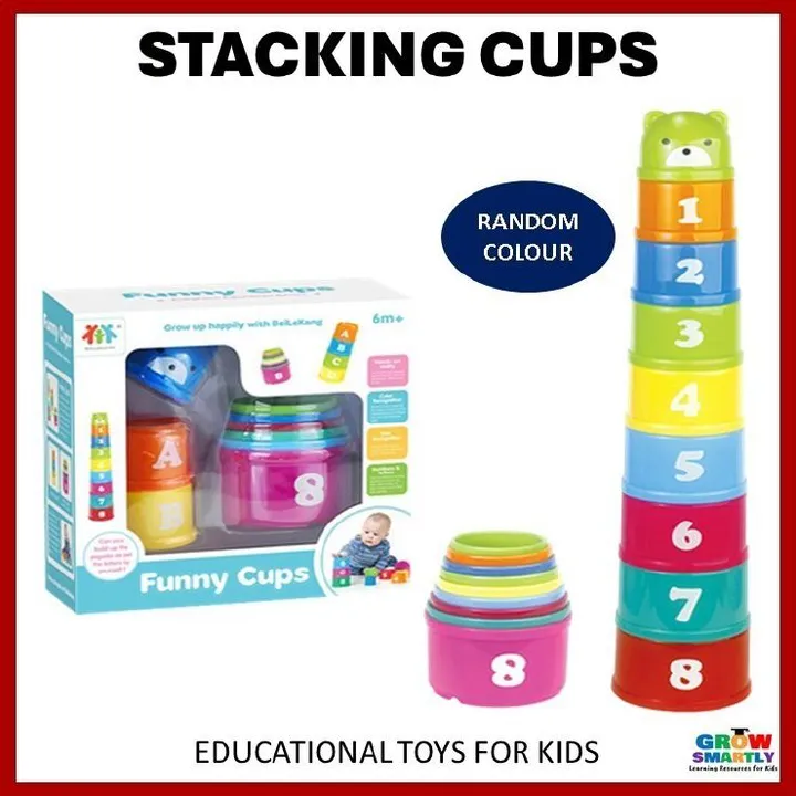 Colorful Number & Alphabet Stacking Cups – Educational Toy for Babies 6M+ The cups are easy for small hands to grasp, helping to develop fine motor skills, hand-eye coordination & problem solving
