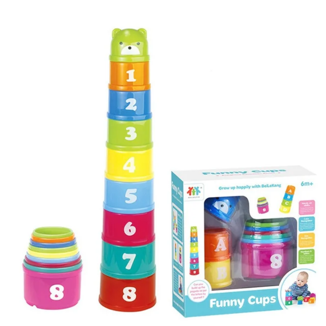 Colorful Number & Alphabet Stacking Cups – Educational Toy for Babies 6M+ The cups are easy for small hands to grasp, helping to develop fine motor skills, hand-eye coordination & problem solving