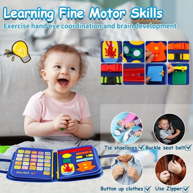 10 page Montessori Busy Board Book with Erasable Pens  Interactive Learning Toy for Toddlers 2+ Years