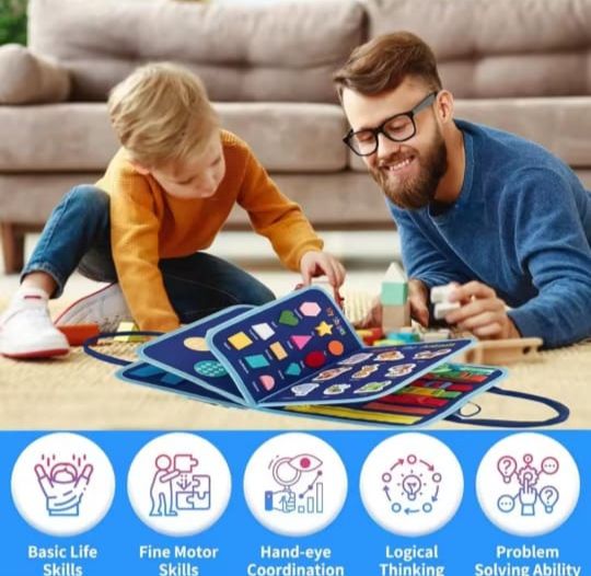 10 page Montessori Busy Board Book with Erasable Pens  Interactive Learning Toy for Toddlers 2+ Years