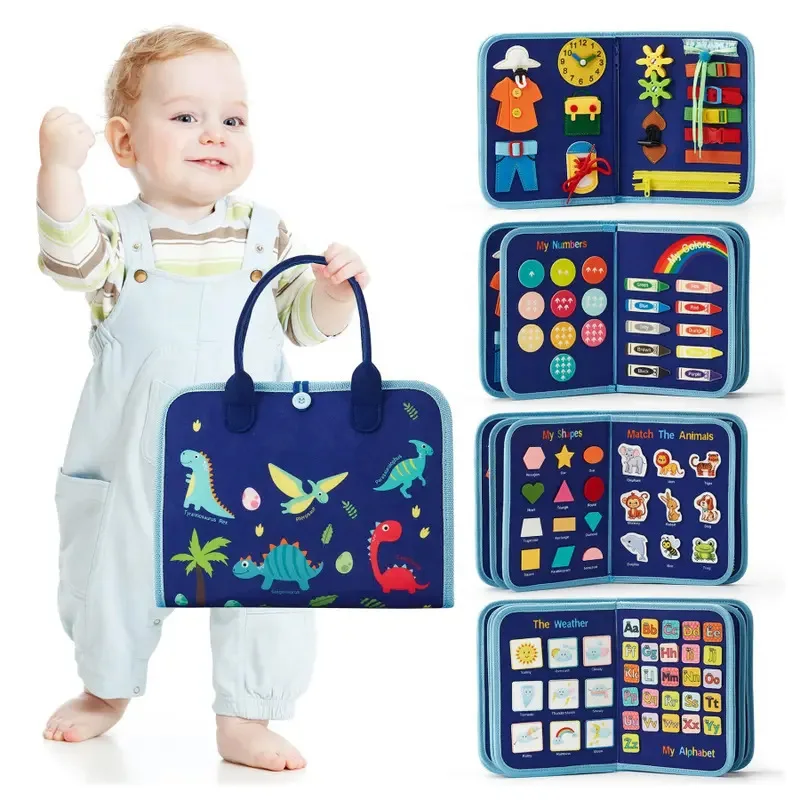 10 page Montessori Busy Board Book with Erasable Pens  Interactive Learning Toy for Toddlers 2+ Years