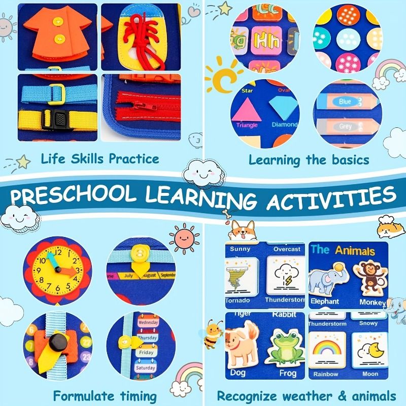 10 page Montessori Busy Board Book with Erasable Pens  Interactive Learning Toy for Toddlers 2+ Years