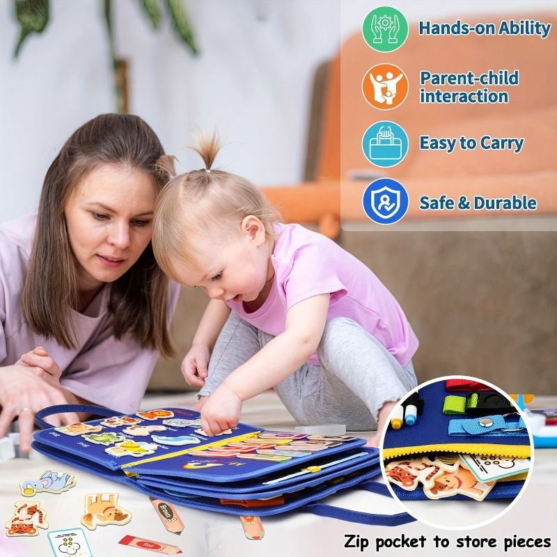 10 page Montessori Busy Board Book with Erasable Pens  Interactive Learning Toy for Toddlers 2+ Years