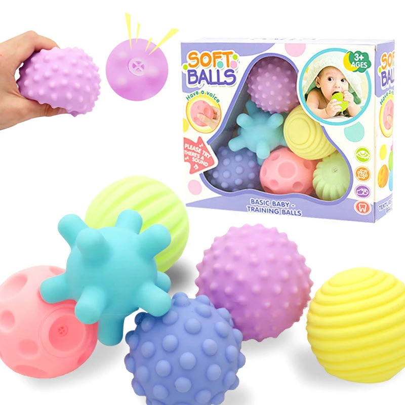 Baby Sensory Soft Balls – Textured Squeeze & Sound Toy Set | 6-Piece Montessori Sensory Play for Babies 3+ Months