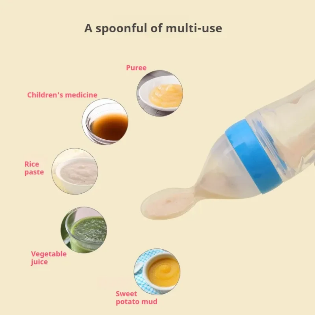 11-piece baby feeding set includes 2 fruit feeders that also act as pacifiers, 6 silicone nipples, and 1 squeeze spoon feeder. BPA-free, soft, and perfect for safe weaning and teething relief.