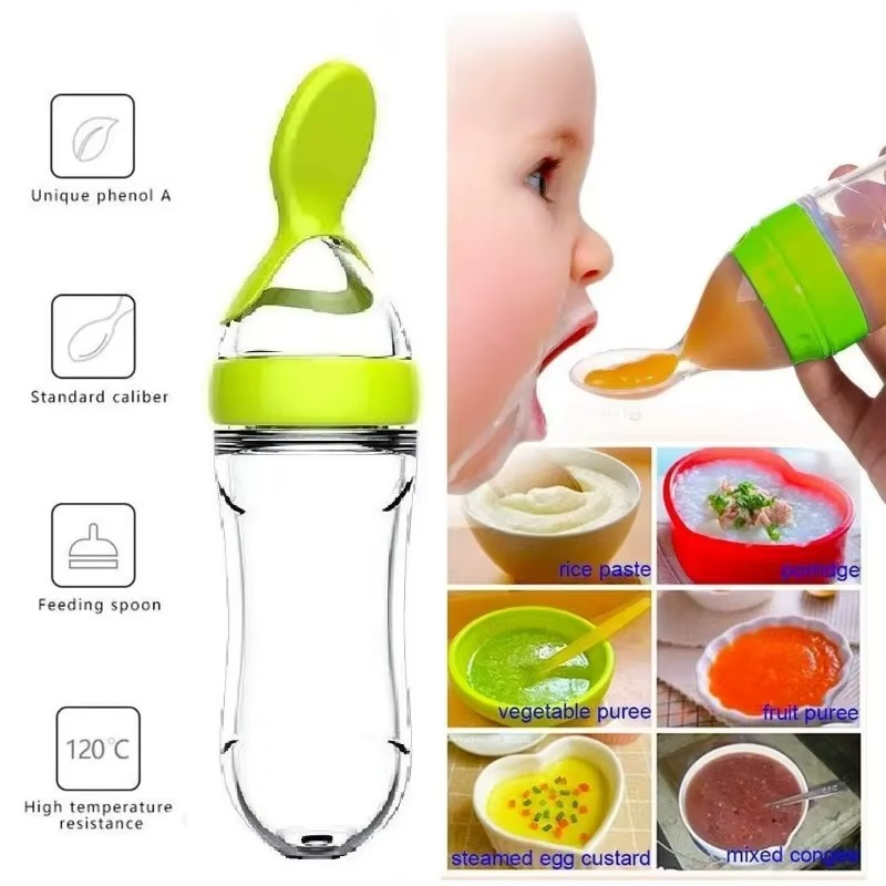 11-piece baby feeding set includes 2 fruit feeders that also act as pacifiers, 6 silicone nipples, and 1 squeeze spoon feeder. BPA-free, soft, and perfect for safe weaning and teething relief.