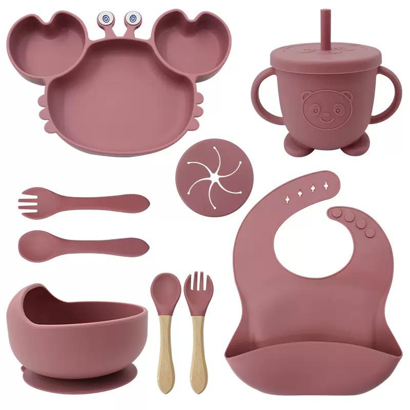 Baby 9-Piece Mum-Approved Complete Silicone Feeding Set – Bib, Suction Plate, Bowl, Training Cup & Utensils 6M+