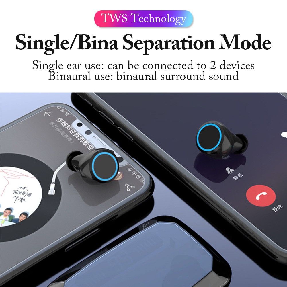 Aloking Bluetooth Earphone TWS Large Capacity in-ear Earbuds Music HIFI Sound Bass Noise Cancelling Bluetooth Wireless Earphone with Mic Touch Control Waterproof Mini Earphone Bluetooth Headset Pods