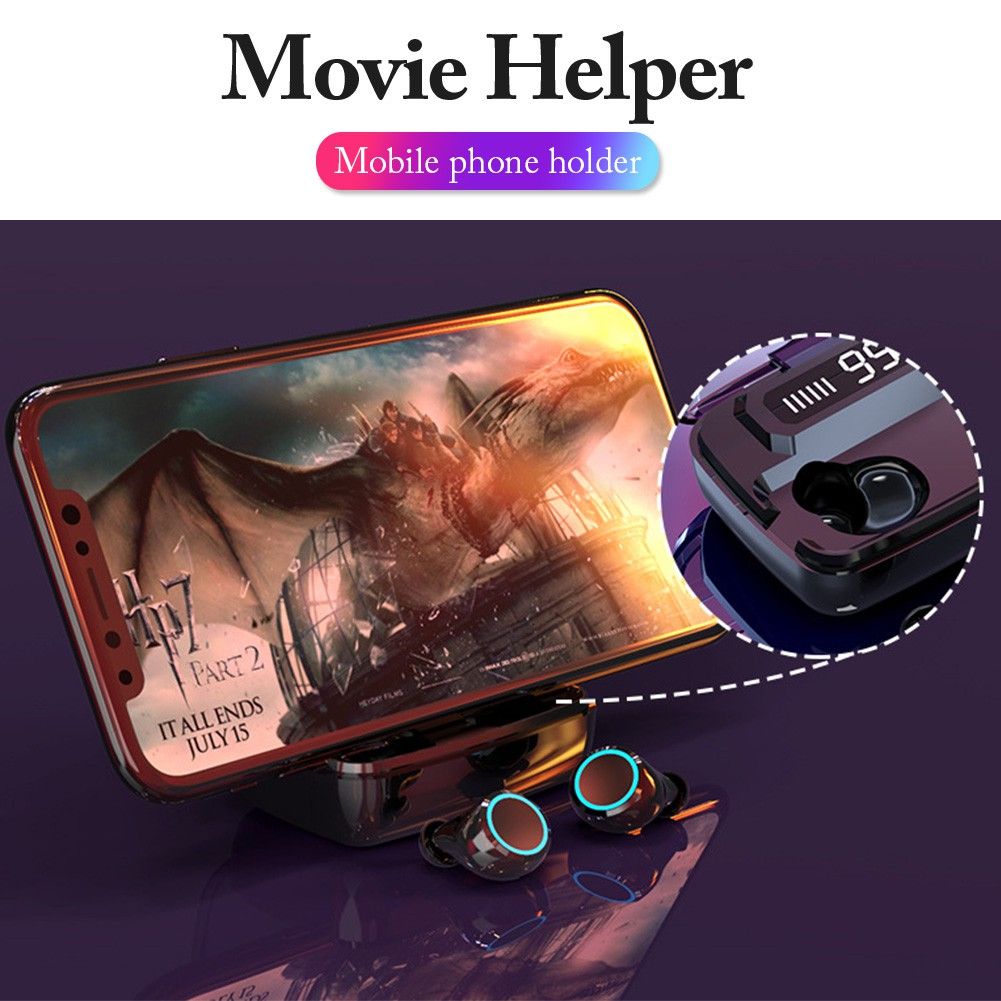 Aloking Bluetooth Earphone TWS Large Capacity in-ear Earbuds Music HIFI Sound Bass Noise Cancelling Bluetooth Wireless Earphone with Mic Touch Control Waterproof Mini Earphone Bluetooth Headset Pods
