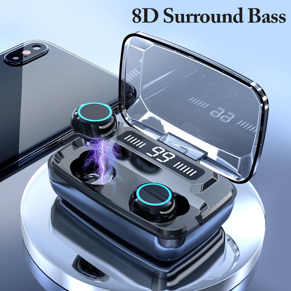 Aloking Bluetooth Earphone TWS Large Capacity in-ear Earbuds Music HIFI Sound Bass Noise Cancelling Bluetooth Wireless Earphone with Mic Touch Control Waterproof Mini Earphone Bluetooth Headset Pods