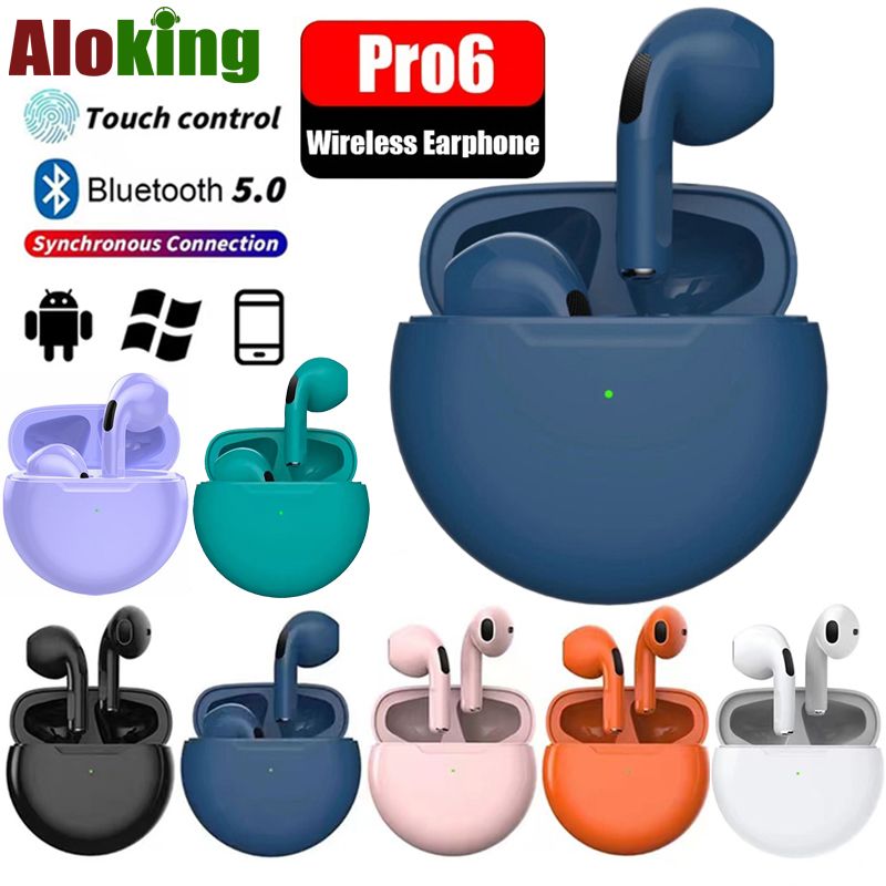Aloking Pro6 TWS Bluetooth Earbuds Wireless Bluetooth Earphone Touch Control 9d Stereo Headset Build-in MIC earphones bluetooth original Cartoon pattern Cute Wireless Earphone Gaming Earbuds Airpods