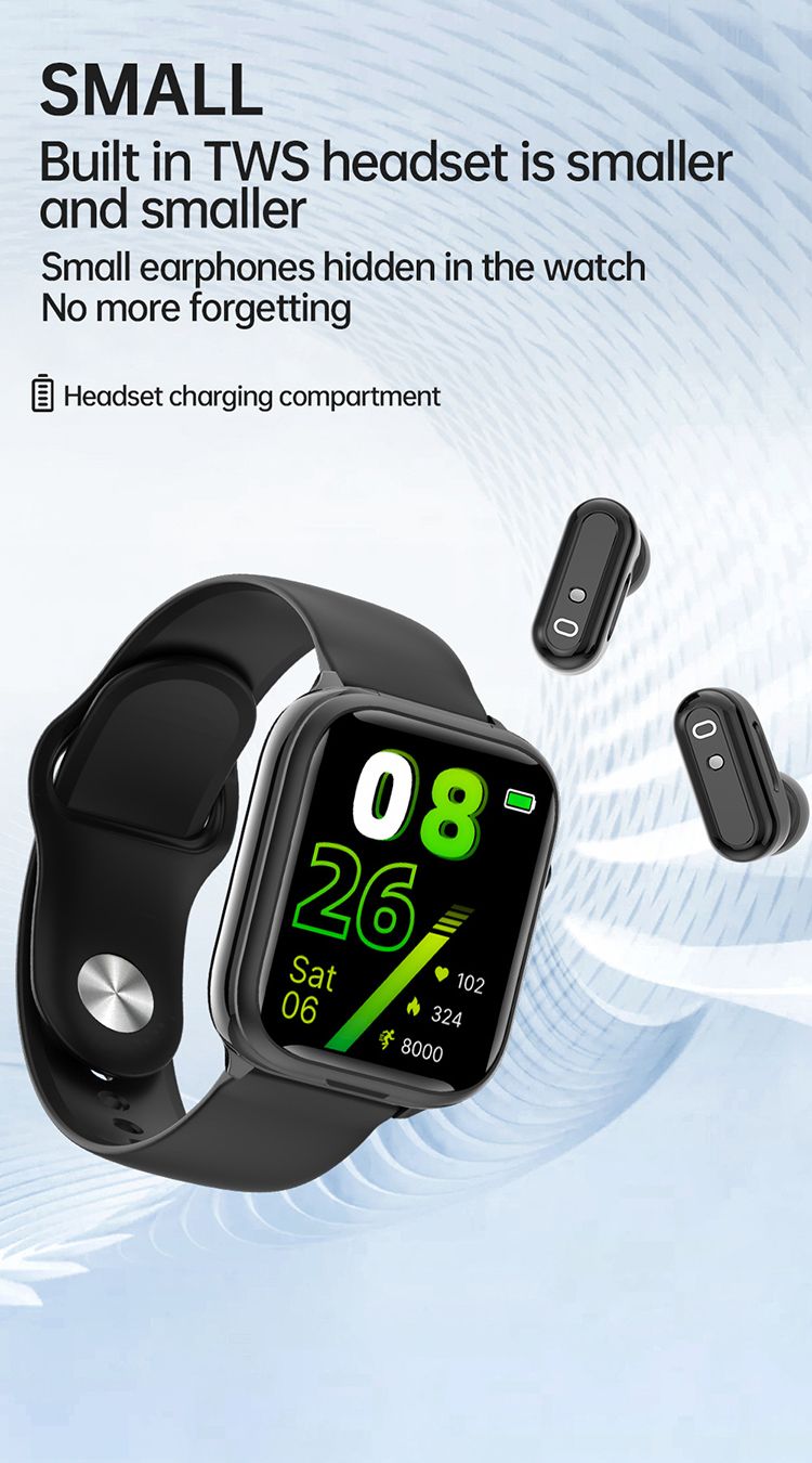 Smart Watch TWS Earphones 2-in-1 Women Men Flip Smartwatch Wireless Earphone Earbuds Bluetooth Call Heart Rate Monitor Square Touch Control Waterproof Sports Smartwatches Bluetooth Wirst Watch For Men