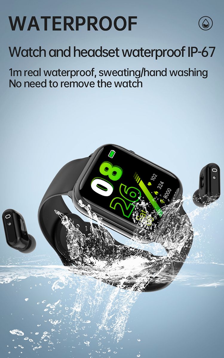 Smart Watch TWS Earphones 2-in-1 Women Men Flip Smartwatch Wireless Earphone Earbuds Bluetooth Call Heart Rate Monitor Square Touch Control Waterproof Sports Smartwatches Bluetooth Wirst Watch For Men