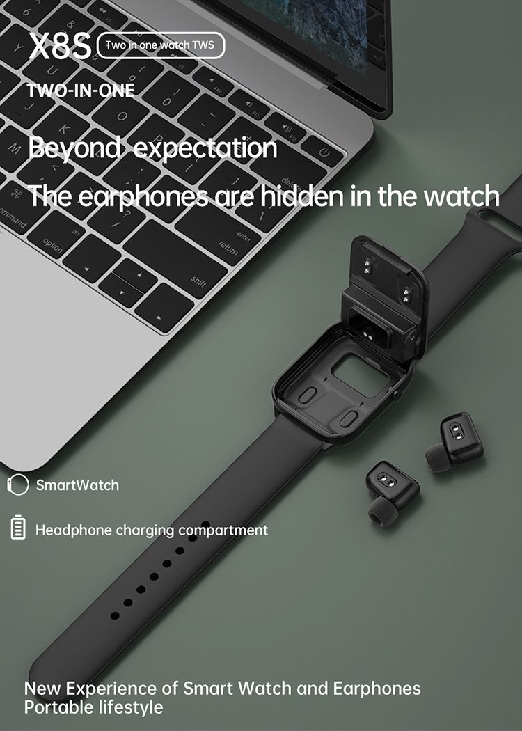 Smart Watch TWS Earphones 2-in-1 Women Men Flip Smartwatch Wireless Earphone Earbuds Bluetooth Call Heart Rate Monitor Square Touch Control Waterproof Sports Smartwatches Bluetooth Wirst Watch For Men