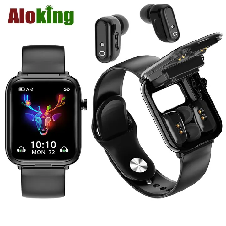 Smart Watch TWS Earphones 2-in-1 Women Men Flip Smartwatch Wireless Earphone Earbuds Bluetooth Call Heart Rate Monitor Square Touch Control Waterproof Sports Smartwatches Bluetooth Wirst Watch For Men