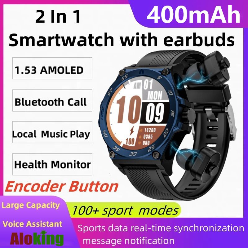smart watch with earbuds LC18 2-in-1 local music play 1.53'' AMOLED Bluetooth watch with earbuds 2 in 1 Waterproof Smart Watch for men smartwatch Long standby time Sports watch with earphone original