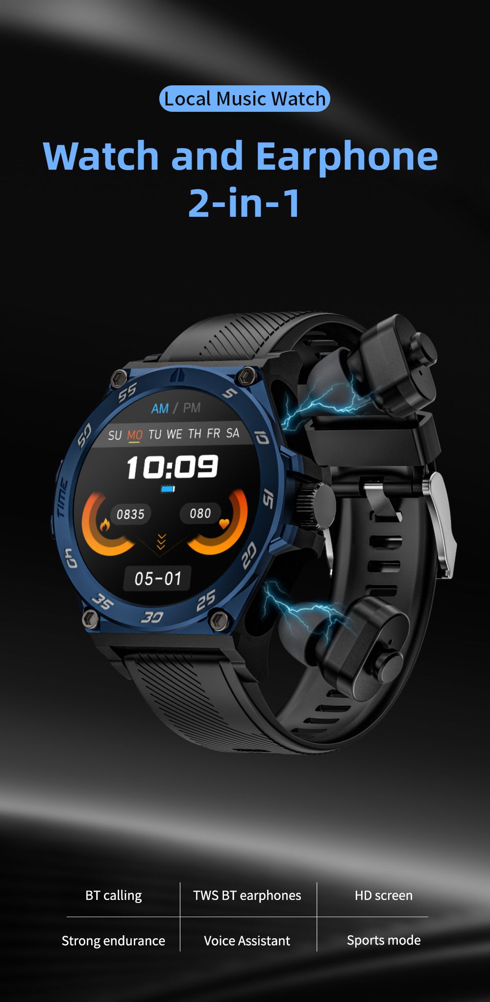 smart watch with earbuds LC18 2-in-1 local music play 1.53'' AMOLED Bluetooth watch with earbuds 2 in 1 Waterproof Smart Watch for men smartwatch Long standby time Sports watch with earphone original