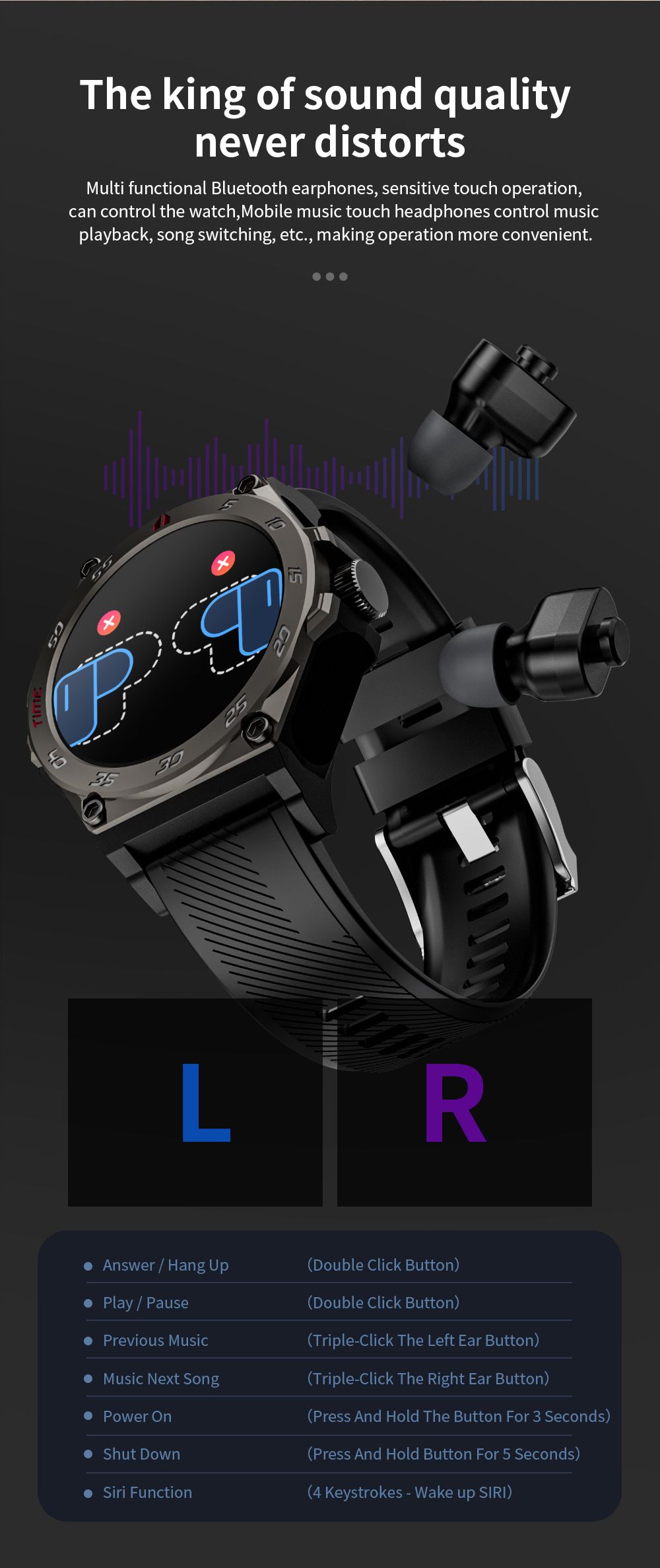 smart watch with earbuds LC18 2-in-1 local music play 1.53'' AMOLED Bluetooth watch with earbuds 2 in 1 Waterproof Smart Watch for men smartwatch Long standby time Sports watch with earphone original
