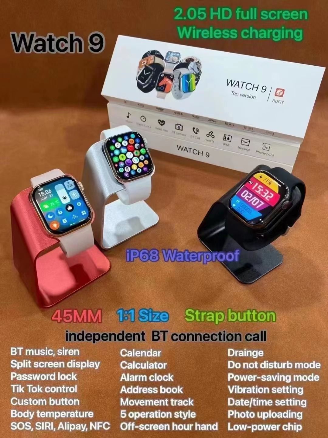Watch 9 smart watch Men Women Unisex Couple Watches GPS NFC 2.05'' Full Touch Bluetooth Call message reminder Smart band Sport Fitness Smart Watch Waterproof Smartwatch for Men Women IW9 Wrist Watch