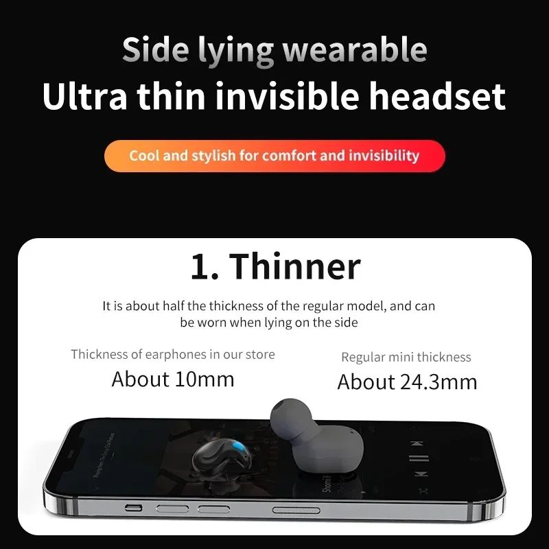 Aloking TWS Wireless Bluetooth Earphones X55 Sleep Invisible Headset Waterproof Noise Reduction Headset With Mic HD Call Mini Sport Game Earpods HIFI Sleep Wireless Earphone Earbuds Super Bass Earpods