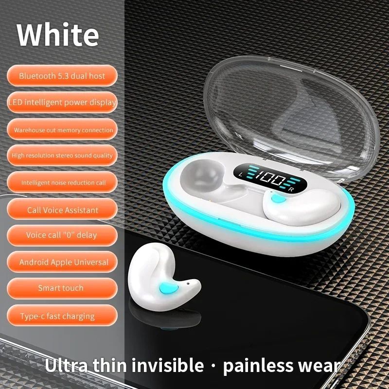 Aloking TWS Wireless Bluetooth Earphones X55 Sleep Invisible Headset Waterproof Noise Reduction Headset With Mic HD Call Mini Sport Game Earpods HIFI Sleep Wireless Earphone Earbuds Super Bass Earpods