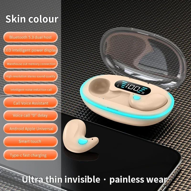 Aloking TWS Wireless Bluetooth Earphones X55 Sleep Invisible Headset Waterproof Noise Reduction Headset With Mic HD Call Mini Sport Game Earpods HIFI Sleep Wireless Earphone Earbuds Super Bass Earpods
