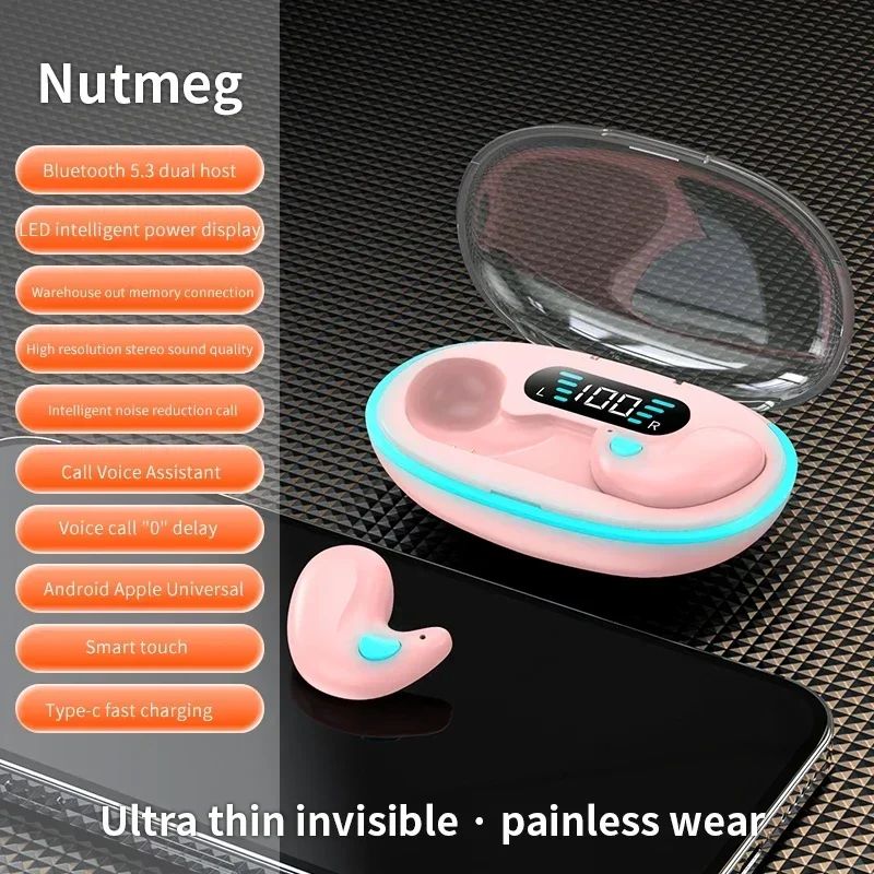 Aloking TWS Wireless Bluetooth Earphones X55 Sleep Invisible Headset Waterproof Noise Reduction Headset With Mic HD Call Mini Sport Game Earpods HIFI Sleep Wireless Earphone Earbuds Super Bass Earpods