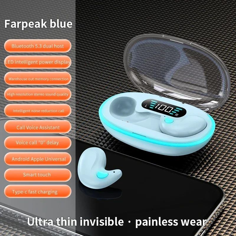 Aloking TWS Wireless Bluetooth Earphones X55 Sleep Invisible Headset Waterproof Noise Reduction Headset With Mic HD Call Mini Sport Game Earpods HIFI Sleep Wireless Earphone Earbuds Super Bass Earpods