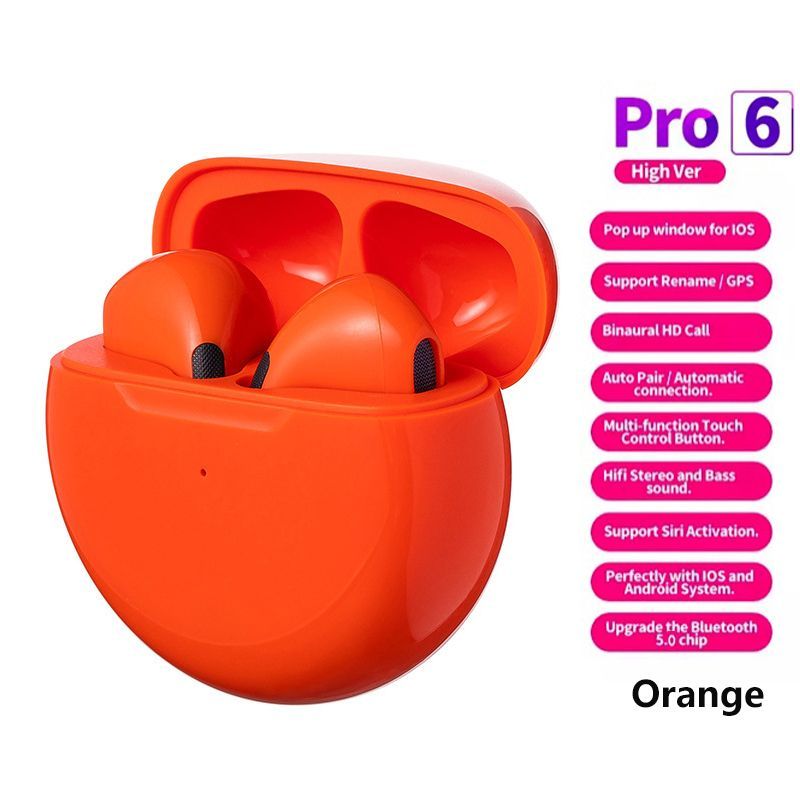 Pro6 TWS Earphone Wireless Bluetooth Touch Control Stereo Headset Build-in MIC Headset Wireless Headphone with Microphone Sport Run earpods for Apple iPhone Air Pro 6 Earphone gaming earbuds for woman