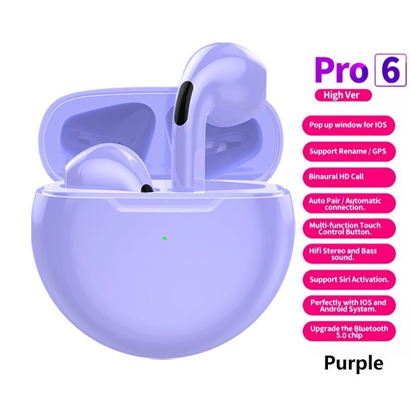 Pro6 TWS Earphone Wireless Bluetooth Touch Control Stereo Headset Build-in MIC Headset Wireless Headphone with Microphone Sport Run earpods for Apple iPhone Air Pro 6 Earphone gaming earbuds for woman