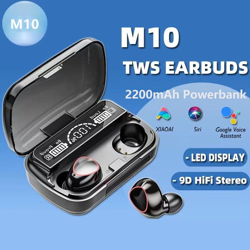 Aloking M10 TWS Wireless Headset Bluetooth 9D Waterproof Microphone Bluetooth Earphones Wireless Earbuds earpods Wireless Earphone Gaming earpods Bluetooth Headset Earpods for IOS iPhone Android