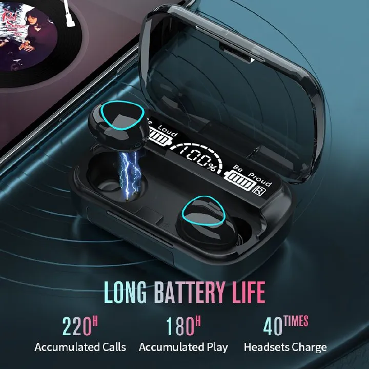 Aloking Earbuds TWS True wireless headset earphone M10 Bluetooth Earphone Canceling Headset Waterproof Sport Earbud with Mic 9D Stereo Sound Misuc Earphone with Mic IPX7 Waterproof Sports earpod Black