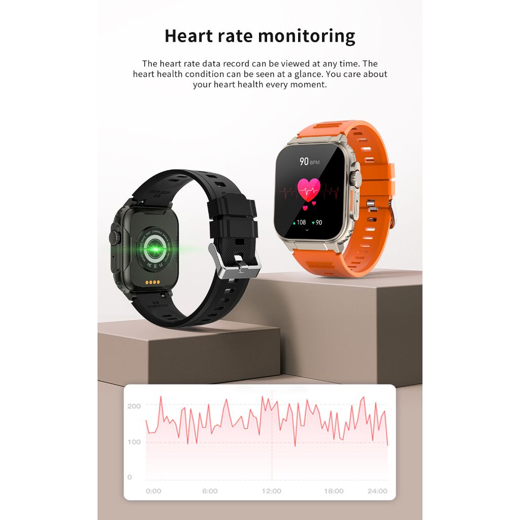 A70 Outdoor Sports smart watch Men Women Fitness Heart Rate Monitor Bluetooth Smart Watch Men 1.96'' Full Touch Sleep Monitor IP68 Waterproof Smart watch For Men Silver watch Wrist Watch Sport Watch