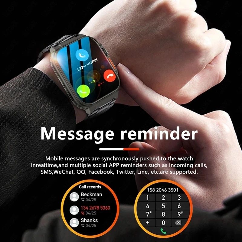 A70 Outdoor Sports smart watch Men Women Fitness Heart Rate Monitor Bluetooth Smart Watch Men 1.96'' Full Touch Sleep Monitor IP68 Waterproof Smart watch For Men Silver watch Wrist Watch Sport Watch