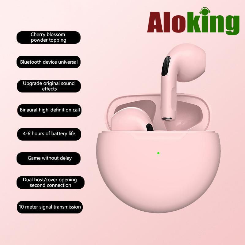 Aloking Air Pro 6 TWS Bluetooth Headset Wireless Headphones with Microphone Fone Bluetooth Sport Run to Apple iPhone Pro6 Earphones earpods wireless earbuds gaming Earbuds airpod wireless earphone