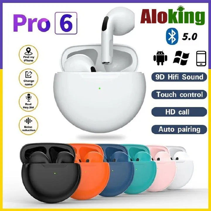 Aloking TWS Pro6 Music Bluetooth Earphone Wireless Waterproof Sports Headset Headphones HIFI Noise Cancelling wireless earphone to Apple iPhone earpods wireless earbuds gaming Earbuds Air Pro 6 airpod
