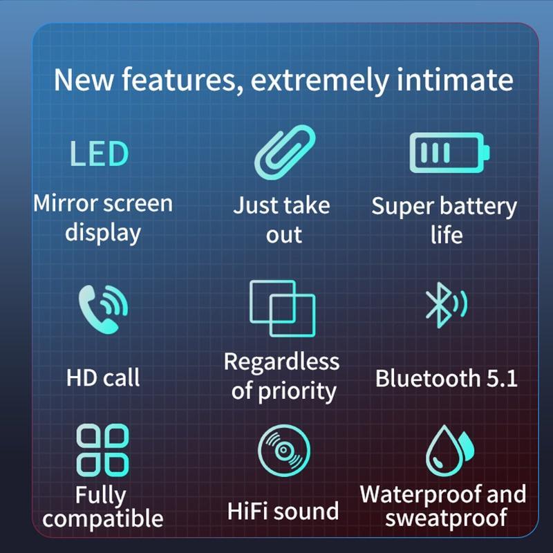 Aloking Buds TWS S20 Mirror Earphone TWS Bluetooth Earbud Wireless Touch Control Headset Noise Reduction Bluetooth Earphone with Mic Gaming Earbuds Waterproof Bluetooth Headphone Earpods For Women