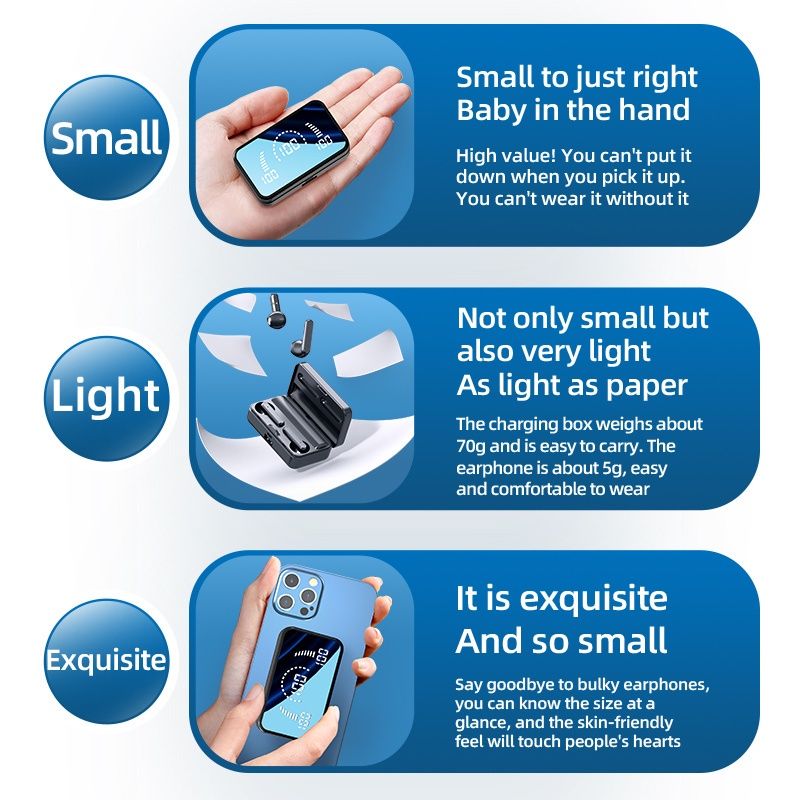 Aloking Buds TWS S20 Mirror Earphone TWS Bluetooth Earbud Wireless Touch Control Headset Noise Reduction Bluetooth Earphone with Mic Gaming Earbuds Waterproof Bluetooth Headphone Earpods For Women