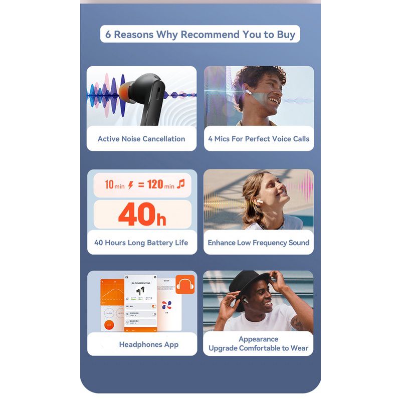 Aloking TWS Tune 230NC Active noise cancelling Pure Bass Wireless Earphone Bluetooth Earphone Touch Control Gaming Wireless Earbuds earpods HD Call Bluetooth Headphone Waterproof Sports Headset Blue