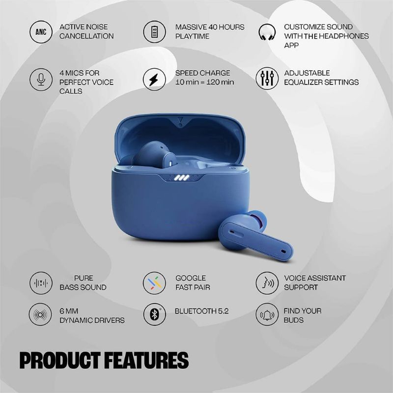 Aloking TWS Tune 230NC Active noise cancelling Pure Bass Wireless Earphone Bluetooth Earphone Touch Control Gaming Wireless Earbuds earpods HD Call Bluetooth Headphone Waterproof Sports Headset Blue