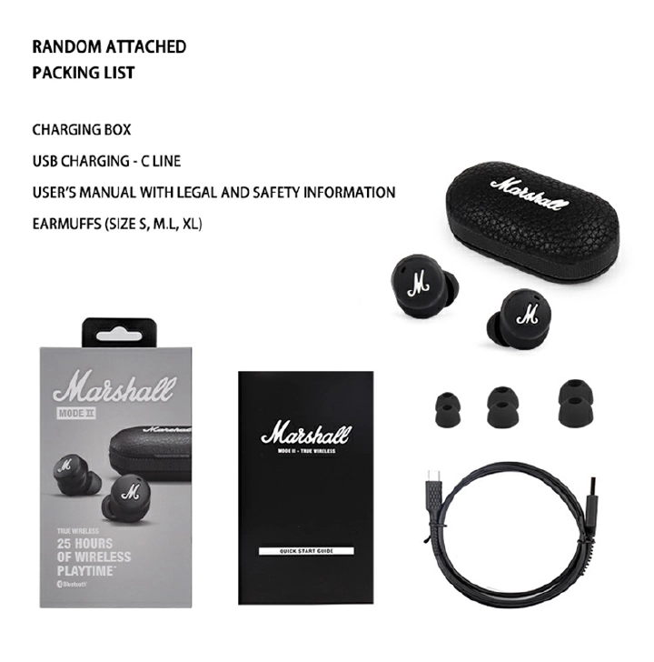 MODE II true wireless Bluetooth headset Marshall M2 Bluetooth headset with heavy bass TWS Wireless Earphone with Mic Gaming Earbuds Noise Cancelling Earpods Bluetooth Sleep buds Earphone For Sleeping